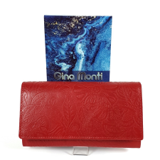 Gina Monti nyomott leveles mintás, piros nagy női bőr pénztárca 8672 pénztárca