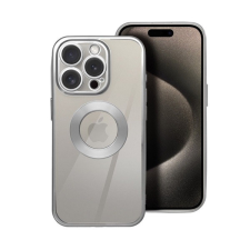 Glam Apple iPhone 15 Pro Max szilikon tok kameravédő-lencsével, ezüst tok és táska