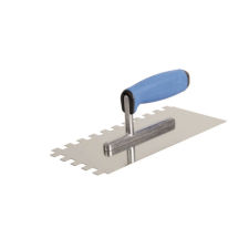  glettelőkanál 13×27cm rozsdamentes csempéző 10×10mm, SOFT gumi nyél kőműves és burkoló szerszám