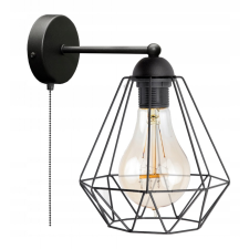 Glimex Diamond drót búrás fekete fali lámpa kapcsolóval 1x E27 világítás