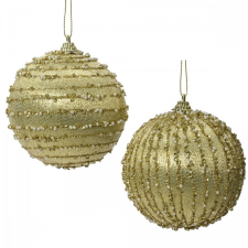  Glitteres vonalas habgömb világos arany 6cm dekorációs kellék