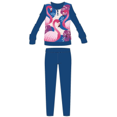 Global Licence Srl Flamingó téli pamut gyerek pizsama - interlock pizsama - levél mintával - sötétkék - 122