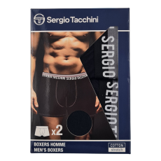 Global Licence Srl Sergio Tacchini férfi pamut boxeralsó - 2 db/csomag - fekete fehér felirattal - M