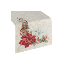 Gobelin karácsonyi asztali futó fényes fonallal Natúr/piros 45x140 cm +/-5% party kellék