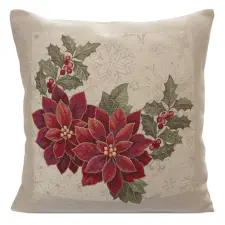  Gobelin karácsonyi párnahuzat fényes fonallal Natúr/piros 45x45 cm +/-5% lakástextília