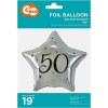 Godan Happy Birthday Silver, Ezüst Csillag 50 Fólia Lufi 44 cm (516085)