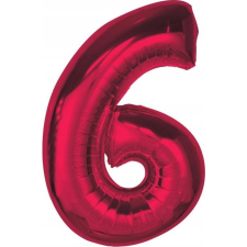 Godan Piros 6-os Red szám fólia lufi 92 cm (633868) party kellék