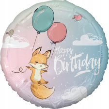 Godan Róka Happy Birthday Fox Fólia Lufi - 36 cm, Színes (FG-OBLK) party kellék
