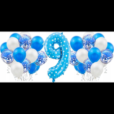 Godan Szám Fólia Lufi - 9-es, 64 cm, Kék Csillagokkal (HS-C26N9) party kellék