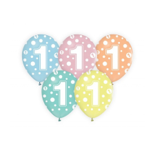 Godan Színes, pöttyös számos lufi 5 darabos szett - 1 party kellék