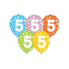 Godan Színes, pöttyös számos lufi 5 darabos szett - 5 party kellék