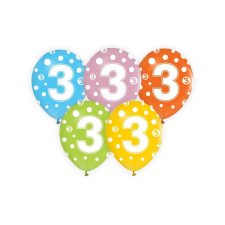 Godan Színes, pöttyös számos lufi 5 db-os szett - 3 party kellék