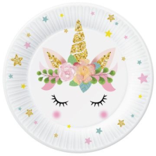 Godan Virágos unikornis mintás papírtányér - 18 cm, 6 db party kellék