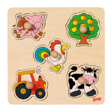 Goki Fa fogantyús formaillesztő puzzle, farm puzzle, kirakós