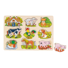 Goki Fa fogantyús formaillesztő puzzle hanggal - állatok puzzle, kirakós