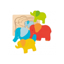 Goki fa réteges puzzle elefánt, 5 db puzzle, kirakós