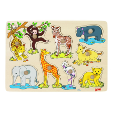 Goki Fogantyús fa kirakó, afrikai állatok puzzle, kirakós