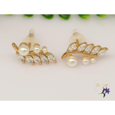  Gold filled gyöngyös fülbevaló levél mintával-18K fülbevaló