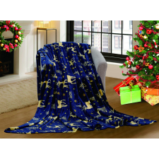  GOLDEN DEER sötétkék karácsonyi mikroplüss takaró Méret: 160 x 200 cm lakástextília