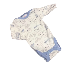 Gólyahír 2 Méretes Hosszú Ujjú Body - Fehér/Bézs/Kék Autós - 74 kombidressz, body