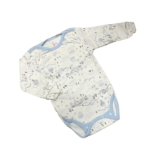 Gólyahír 2 Méretes Hosszú Ujjú Body - Fehér/Kék Házikós - 74 kombidressz, body