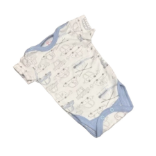 Gólyahír Rövid Ujjú Pamut Body - Fehér/Kék/Bézs Autós - 56 kombidressz, body