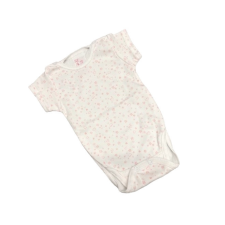 Gólyahír Rövid Ujjú Pamut Body - Fehér/Rózsaszín Apró Szíves - 86 kombidressz, body