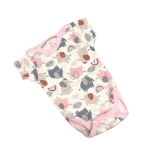 Gólyahír Rövid Ujjú Pamut Body - Fehér/Rózsaszín Elefántos - 74 kombidressz, body