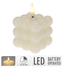  Golyós kocka gyertya ivory LED-es időzítős elemes (elemmel) 6x6cm dekorációs kellék