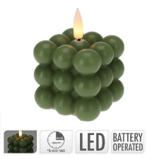 Golyós kocka gyertya zöld LED-es időzítős elemes (elemmel) 6x6cm dekorációs kellék