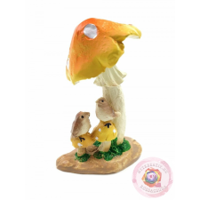 GOMBA FIGURA MADÁRRAL - SÁRGA dekorációs kellék