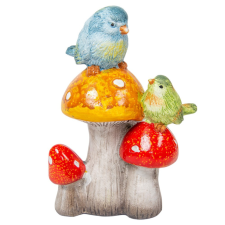  Gombák csoport madarakkal poly M15cm dekorációs kellék