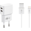 Goobay Hálózati töltő 2xUSB töltő (5V / 2,4A) + Lightning kábel (1 méter) - Fehér (44979)