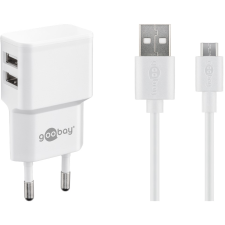 Goobay Micro-USB / 2x USB-A Hálózati töltő - Fehér (5V / 2.4A) (44985) mobiltelefon kellék