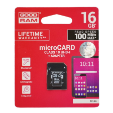 Goodram memóriakártya 16gb (microsdhc - class 10, uhs-1m, m1aa-0160r11 utód) + sd adapter m1aa-0160r12/a memóriakártya