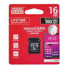Goodram memóriakártya transflash 16gb (microsdhc - class 10, uhs-1m, m1aa-0160r11 utódja) + sd adapter memóriakártya