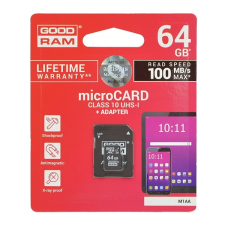 Goodram memóriakártya transflash 64gb (microsdxc, class 10, uhs-i 1, m1aa-0640r11 utódja) + sd adapter memóriakártya