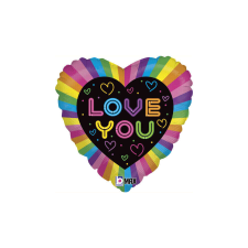 Grabo S.R.L. 46 cm-es szív alakú neon színű fólia lufi Love you felirattal party kellék