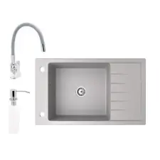  Gránit mosogató NERO Grande + flexibilis csaptelep + adagoló (szürke) csaptelep