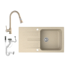  Gránit mosogató NERO Malta + kihúzható zuhanyfejes Snake csaptelep + dugókiemelő (bézs)