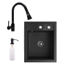  Gránit mosogató NERO Parma + kihúzható zuhanyfejes Snake csaptelep + adagoló + szifon (fekete)