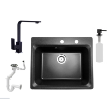 Granitec NERO Italia 619-522 Gránit mosogató + Design Csaptelep + Design Adagoló (Fekete) csaptelep