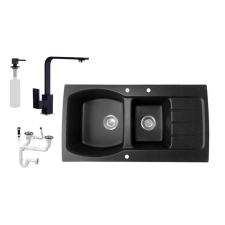 Granitec Nero Master Gránit Mosogató + Design Csaptelep + Dugóemelő + Design Adagoló csaptelep