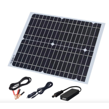 GREEN ENERGY LDT 18V 20W napelem 5V USB, szivargyújtóval és krokodil csipeszes kábellel akkumulátor, telefon töltéshez napelem