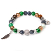  Green Freedom – Hematit, achát, bronzit, malachit és füstkvarc ásvány karkötő, nemesacél Madártoll c