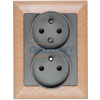 Greenlux GXKP738 PREMIUM ZA-26 G+B Dupla csatlakozóaljzat 2x(2P+PE) grafit+bükk. Nem kompatibilis a keretekkel. 250V grafit+bükk 10A