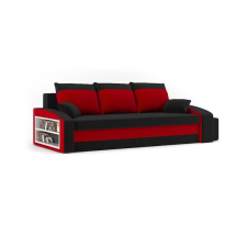 Greensite HEWLET kanapéágy polccal és 2 db puffal, normál szövet, hab töltőanyag, bal oldali polc, jobb oldali puff tároló, fekete / bordó bútor