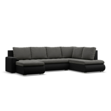 Greensite Tokio U sarokkanapé, 3 ágyneműtartóval, bársony + műbőr, jobboldali, szürke - fekete bútor