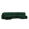 Greensite Tokio U sarokkanapé, 3 ágyneműtartóval, kordbársony, jobboldali, zöld
