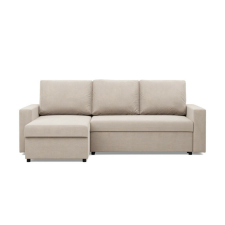 Greensite Zeus sarokkanapé, 2 ágyneműtartóval, egyenes kartámasz, bársony, univerzális oldal, hab töltet, bézs bútor